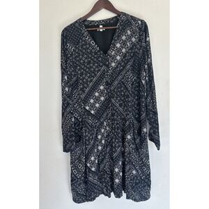 Garnet Hill Dropwaist Bandana Print Button Up Shirt Dress 16 Relaxed Boho